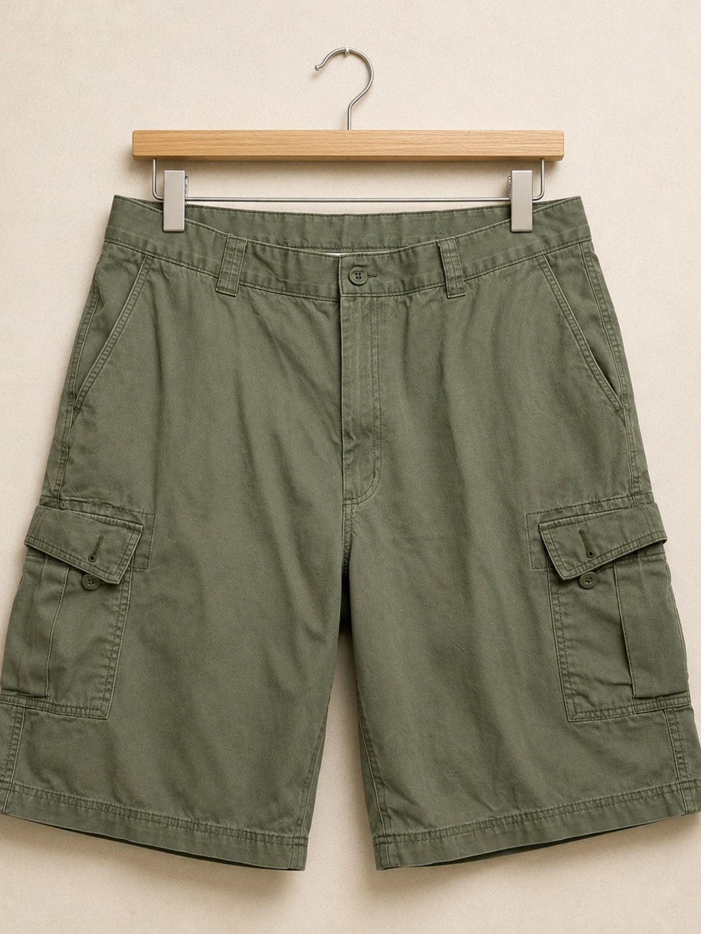 Men’s Roundtree & Yorke Cargo Shorts 42W Olive Green 100% Cotton Utility Y2K